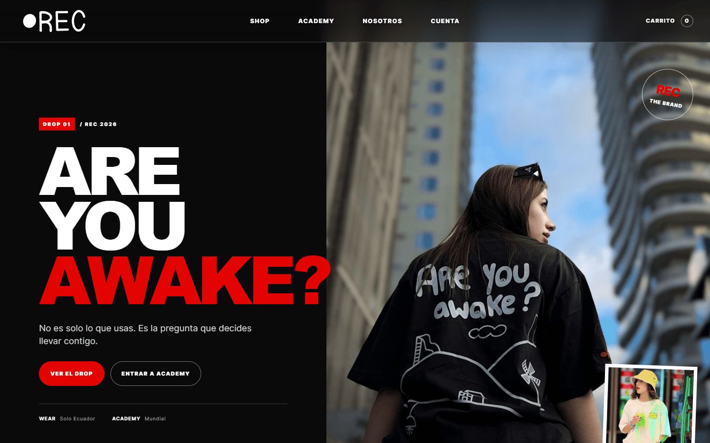 Portada de la tienda online de RECTHEBRAND con la campaña Are You Awake